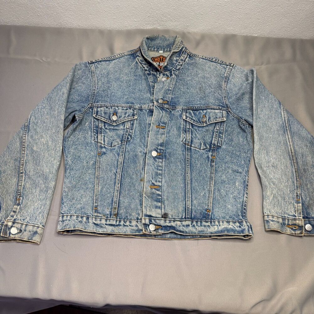 Vintage 1987 Harley Davidson Denim Jacket Made In America Eagle Biker USA Men’s